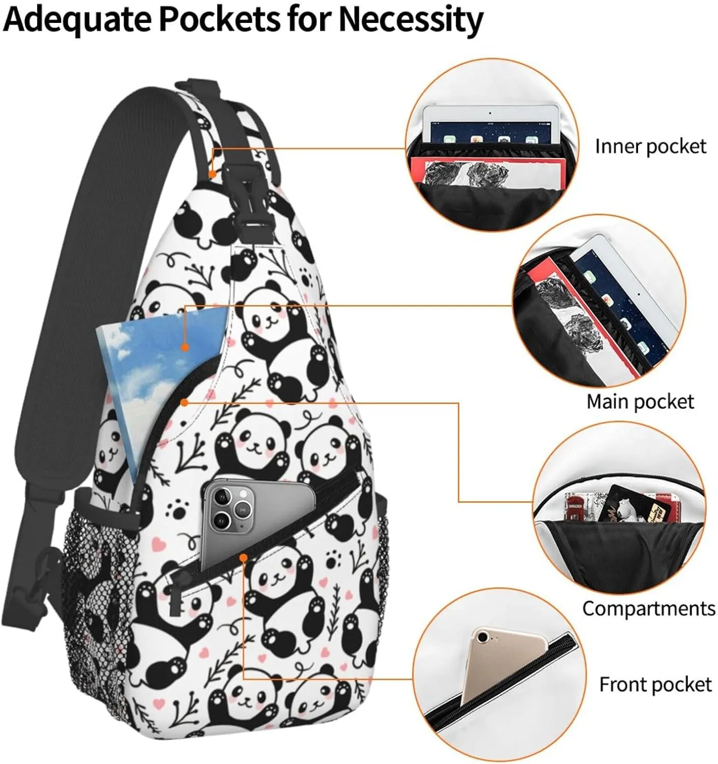 Cute Panda Sling Bag For Women Men Funny Backpack Crossbody Shoulder Bag Sling Backpack Chest Bag Travel Hiking Casual Sport Daypack