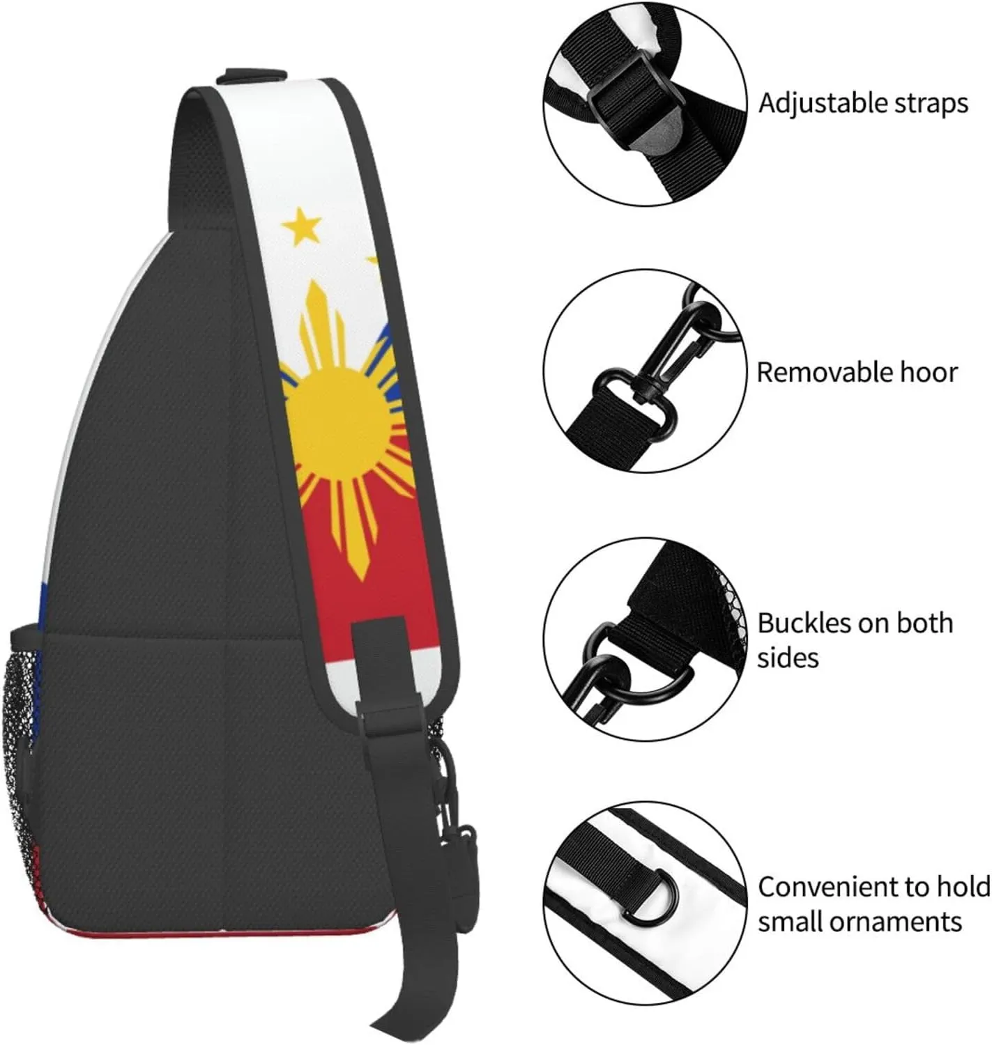 Cute Philippines Flag Crossbody Sling Backpack Sling Bag Travel Hiking Chest Bag Filipino Daypack for Women Men