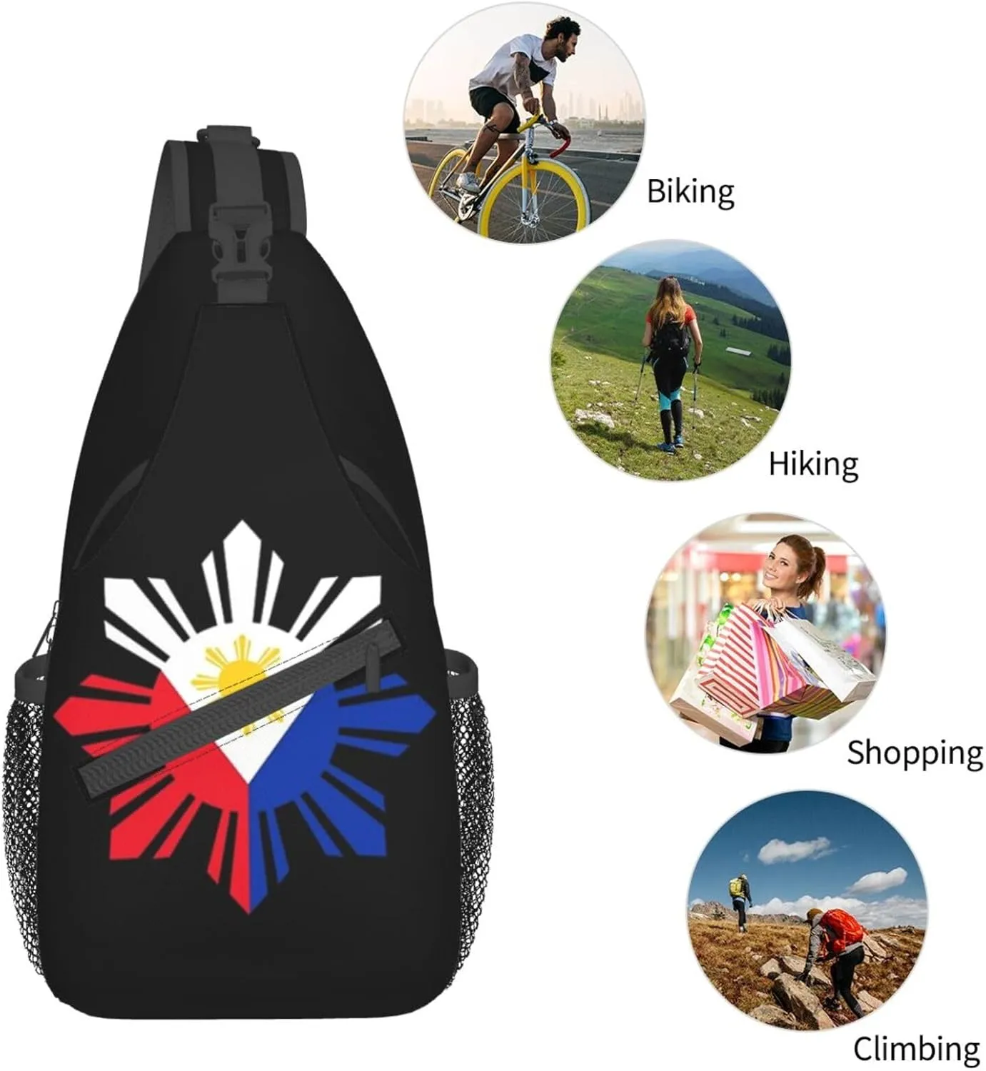 Cute Philippines Flag Crossbody Sling Backpack Sling Bag Travel Hiking Chest Bag Filipino Daypack for Women Men
