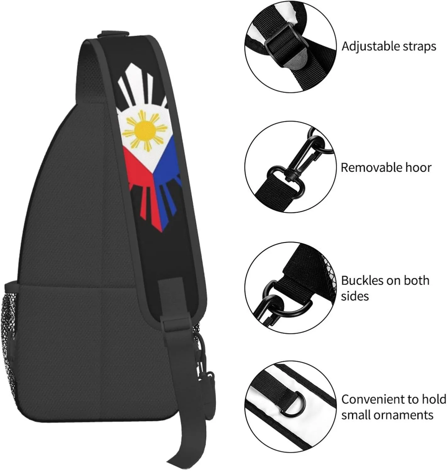 Cute Philippines Flag Crossbody Sling Backpack Sling Bag Travel Hiking Chest Bag Filipino Daypack for Women Men