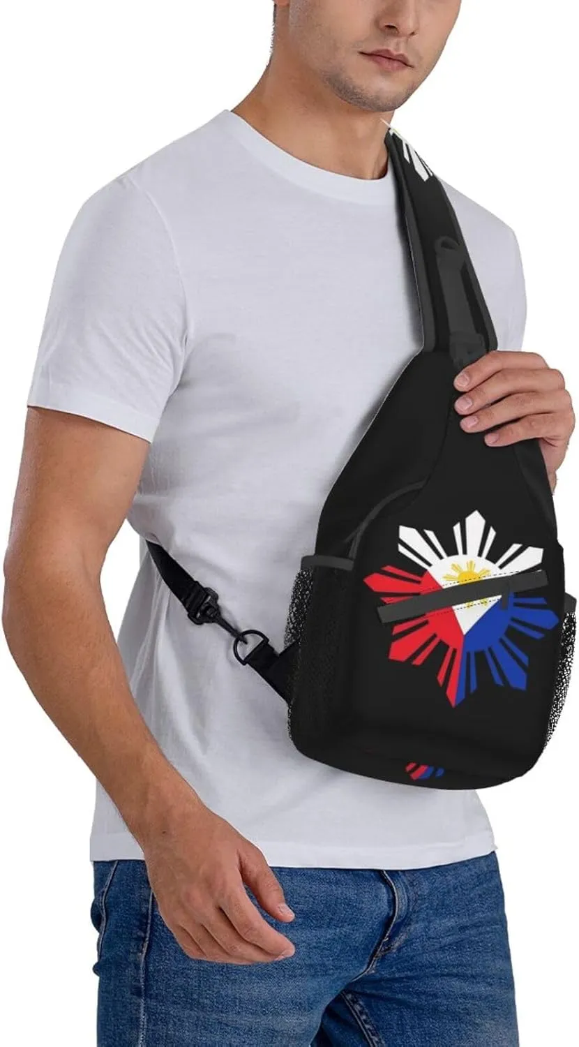 Cute Philippines Flag Crossbody Sling Backpack Sling Bag Travel Hiking Chest Bag Filipino Daypack for Women Men