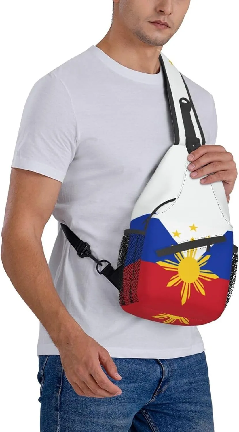 Cute Philippines Flag Crossbody Sling Backpack Sling Bag Travel Hiking Chest Bag Filipino Daypack for Women Men