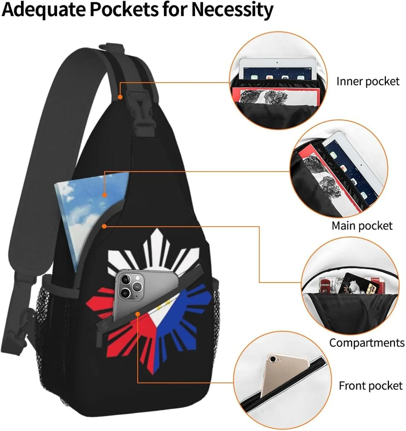 Cute Philippines Flag Crossbody Sling Backpack Sling Bag Travel Hiking Chest Bag Filipino Daypack for Women Men