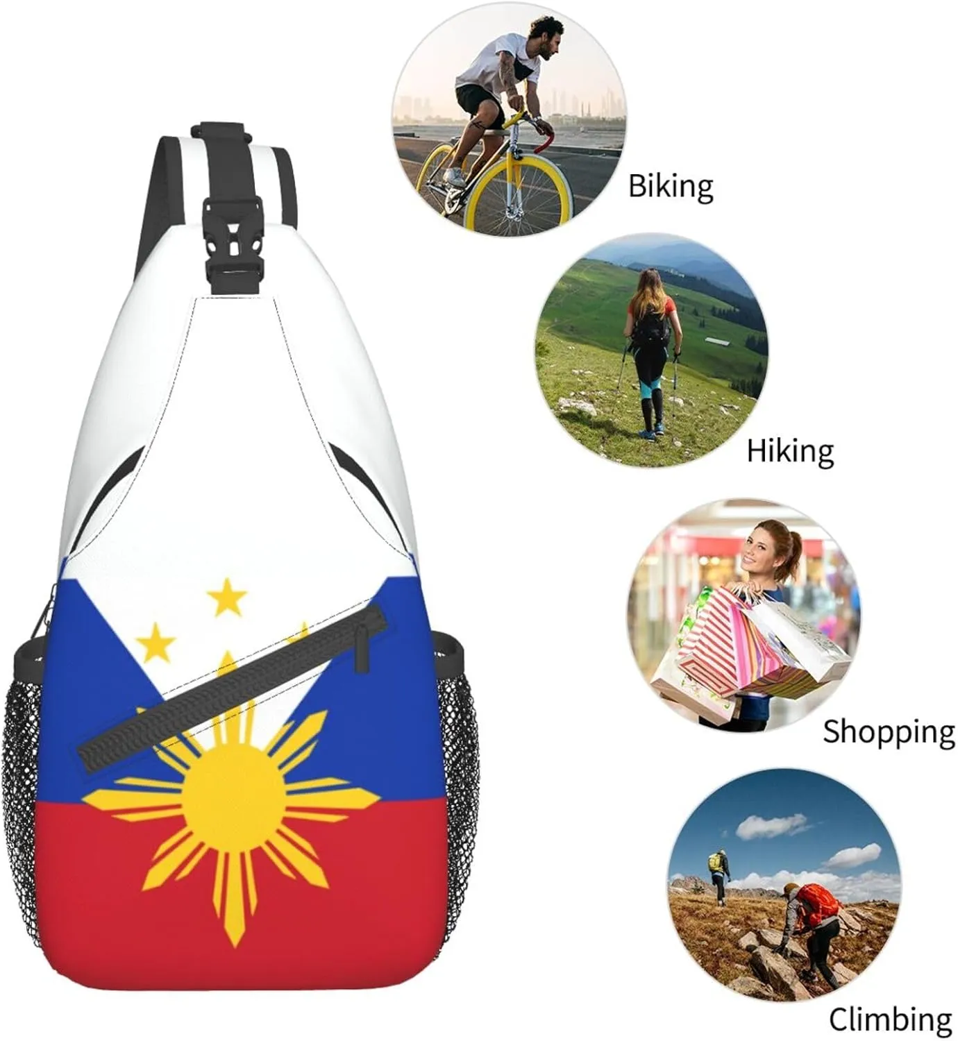 Cute Philippines Flag Crossbody Sling Backpack Sling Bag Travel Hiking Chest Bag Filipino Daypack for Women Men