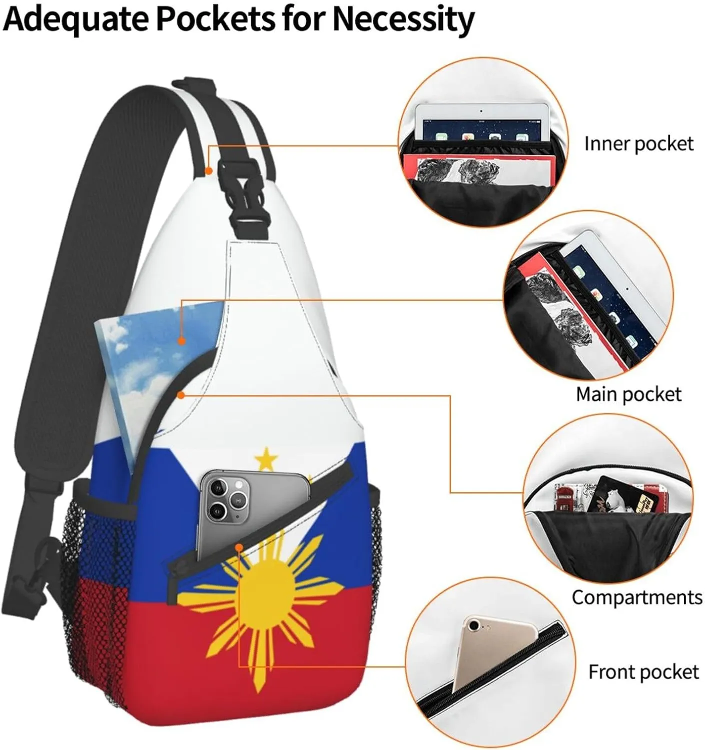 Cute Philippines Flag Crossbody Sling Backpack Sling Bag Travel Hiking Chest Bag Filipino Daypack for Women Men