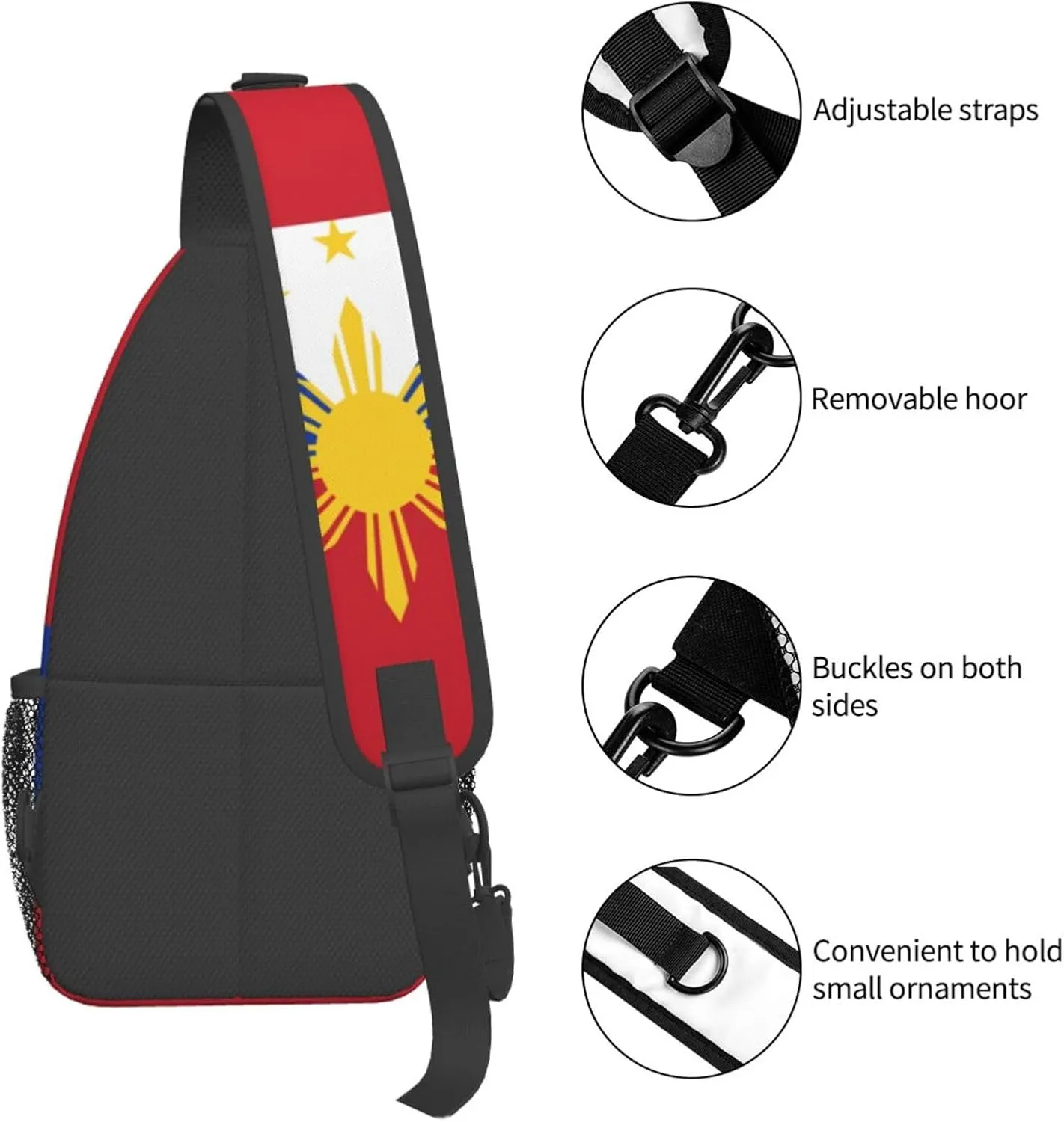 Cute Philippines Flag Crossbody Sling Backpack Sling Bag Travel Hiking Chest Bag Filipino Daypack for Women Men