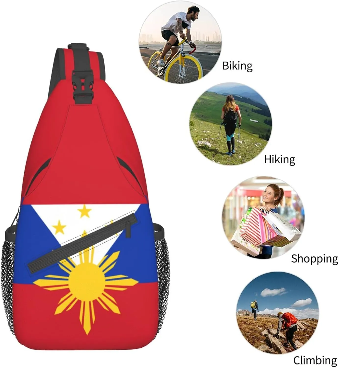 Cute Philippines Flag Crossbody Sling Backpack Sling Bag Travel Hiking Chest Bag Filipino Daypack for Women Men
