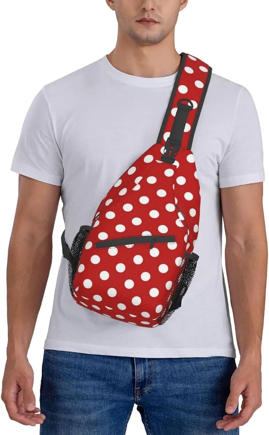 Cute Red White Polka Dots Crossbody Sling Backpack Sling Bag Travel Hiking Chest Bag Daypack for Women Men