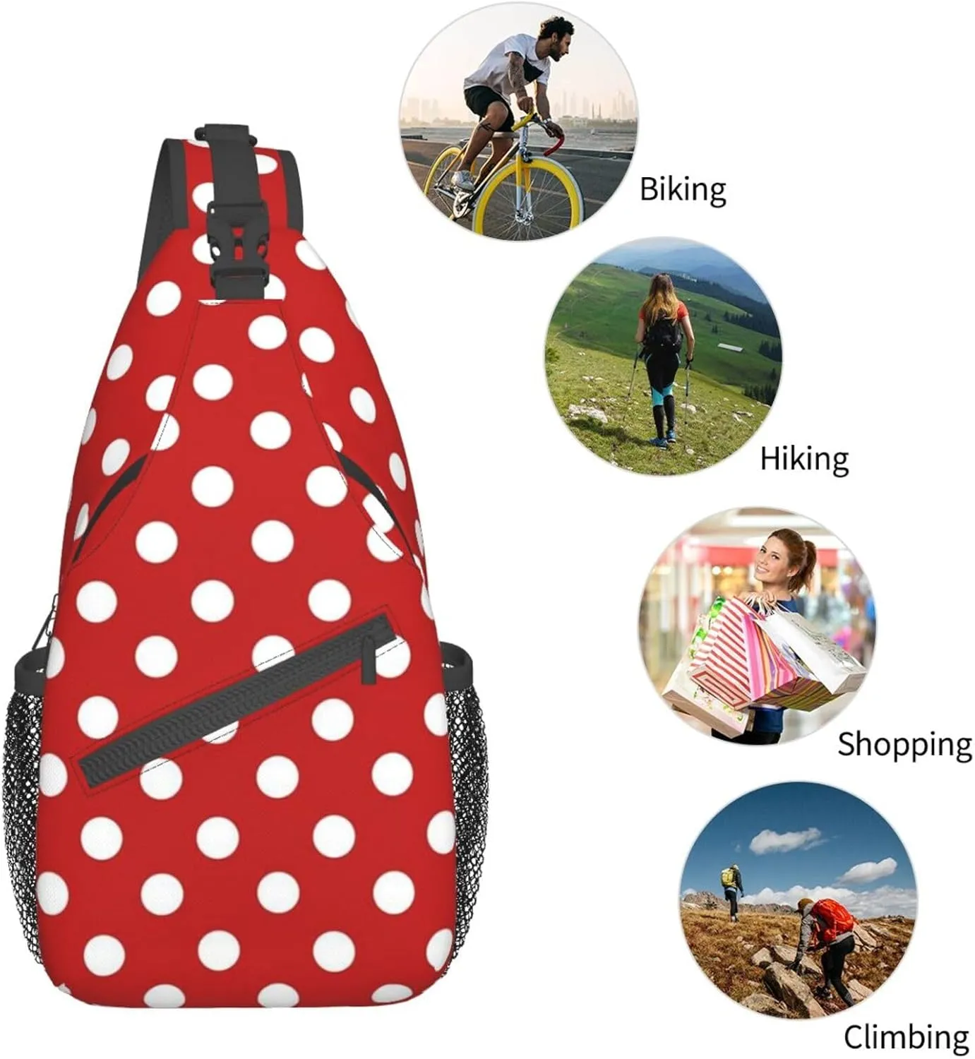 Cute Red White Polka Dots Crossbody Sling Backpack Sling Bag Travel Hiking Chest Bag Daypack for Women Men