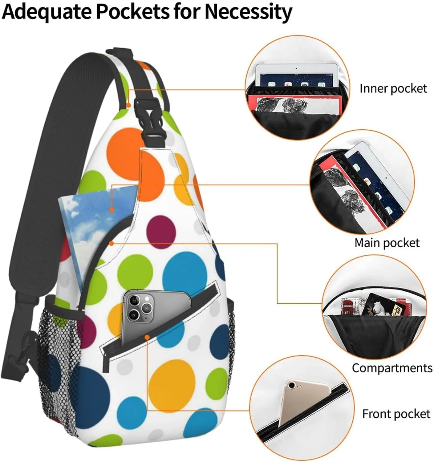 Cute Red White Polka Dots Crossbody Sling Backpack Sling Bag Travel Hiking Chest Bag Daypack for Women Men