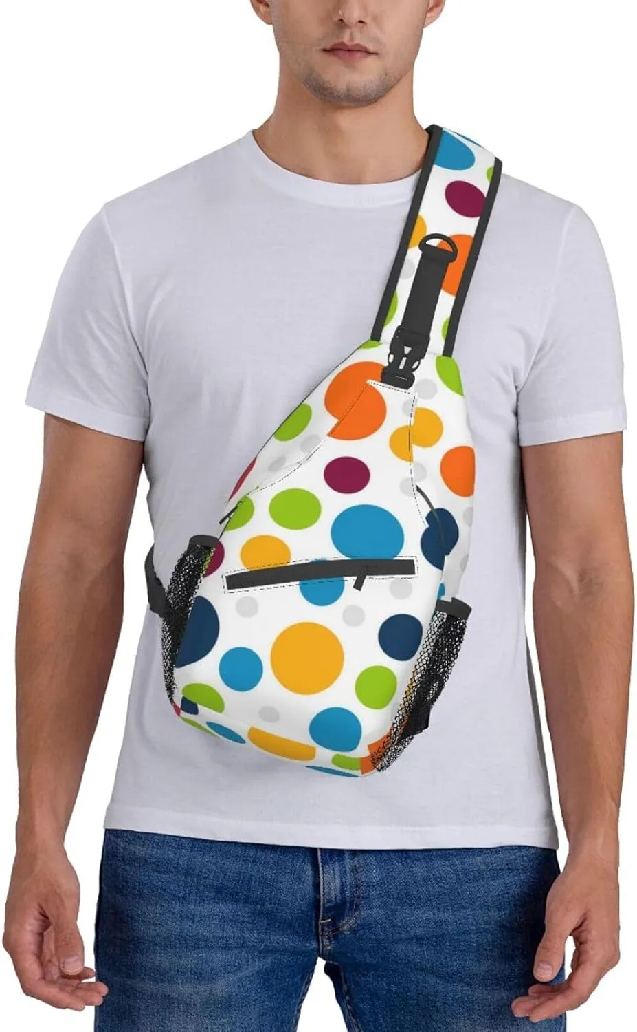 Cute Red White Polka Dots Crossbody Sling Backpack Sling Bag Travel Hiking Chest Bag Daypack for Women Men