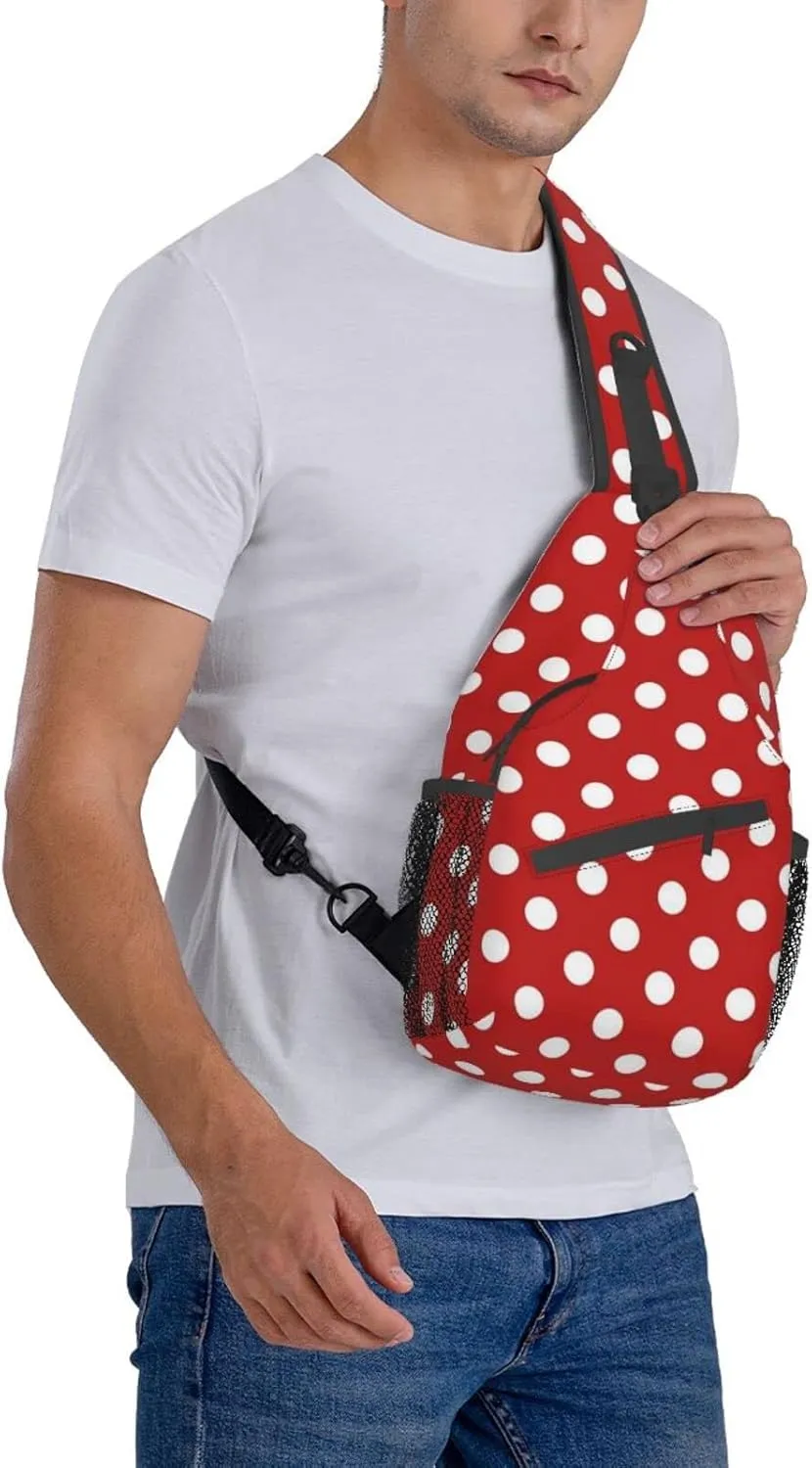 Cute Red White Polka Dots Crossbody Sling Backpack Sling Bag Travel Hiking Chest Bag Daypack for Women Men