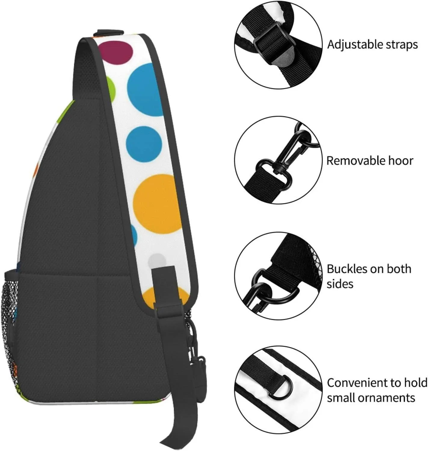 Cute Red White Polka Dots Crossbody Sling Backpack Sling Bag Travel Hiking Chest Bag Daypack for Women Men