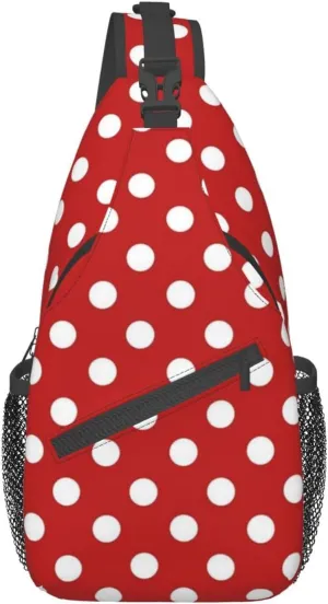 Cute Red White Polka Dots Crossbody Sling Backpack Sling Bag Travel Hiking Chest Bag Daypack for Women Men