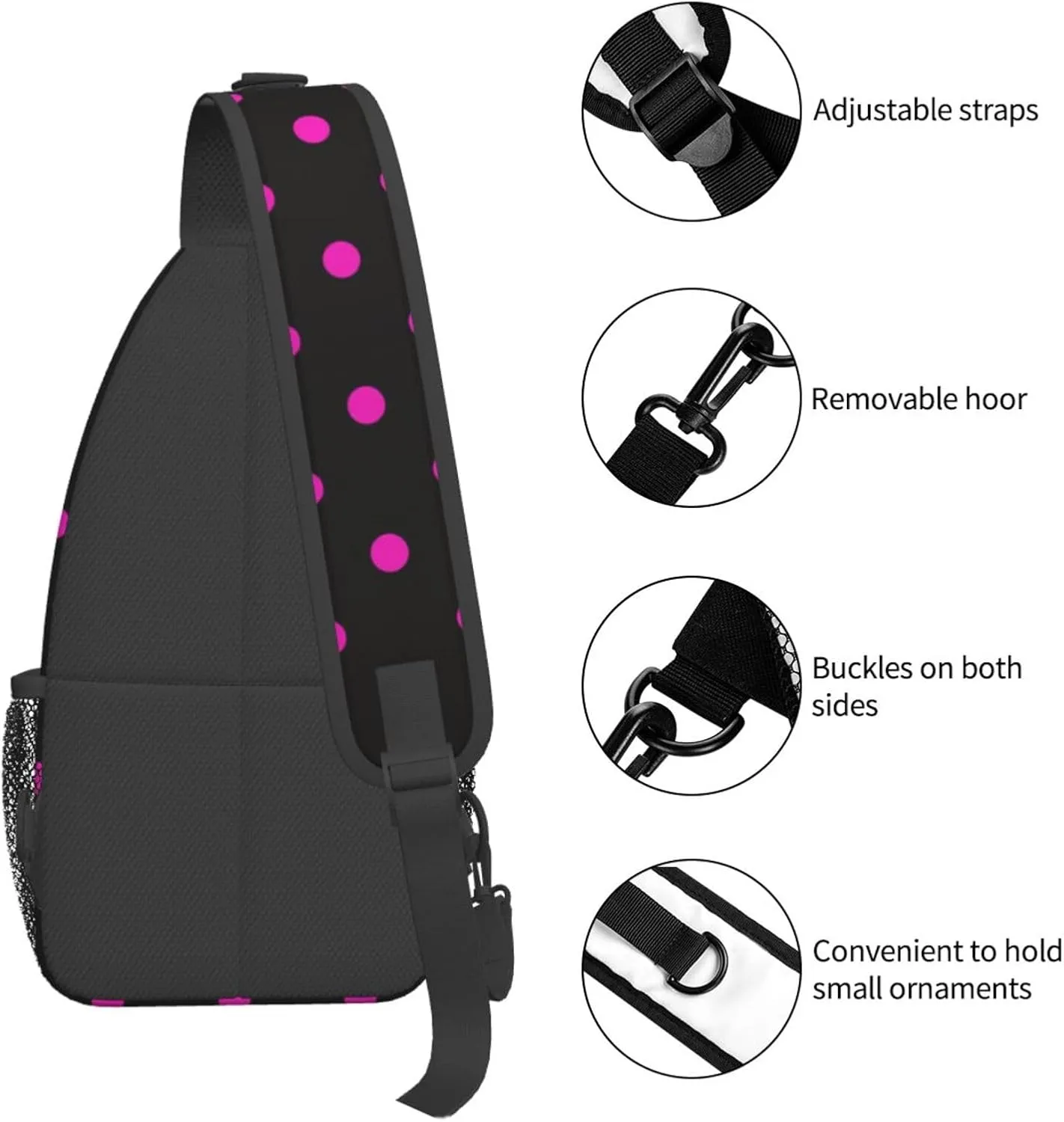 Cute Red White Polka Dots Crossbody Sling Backpack Sling Bag Travel Hiking Chest Bag Daypack for Women Men