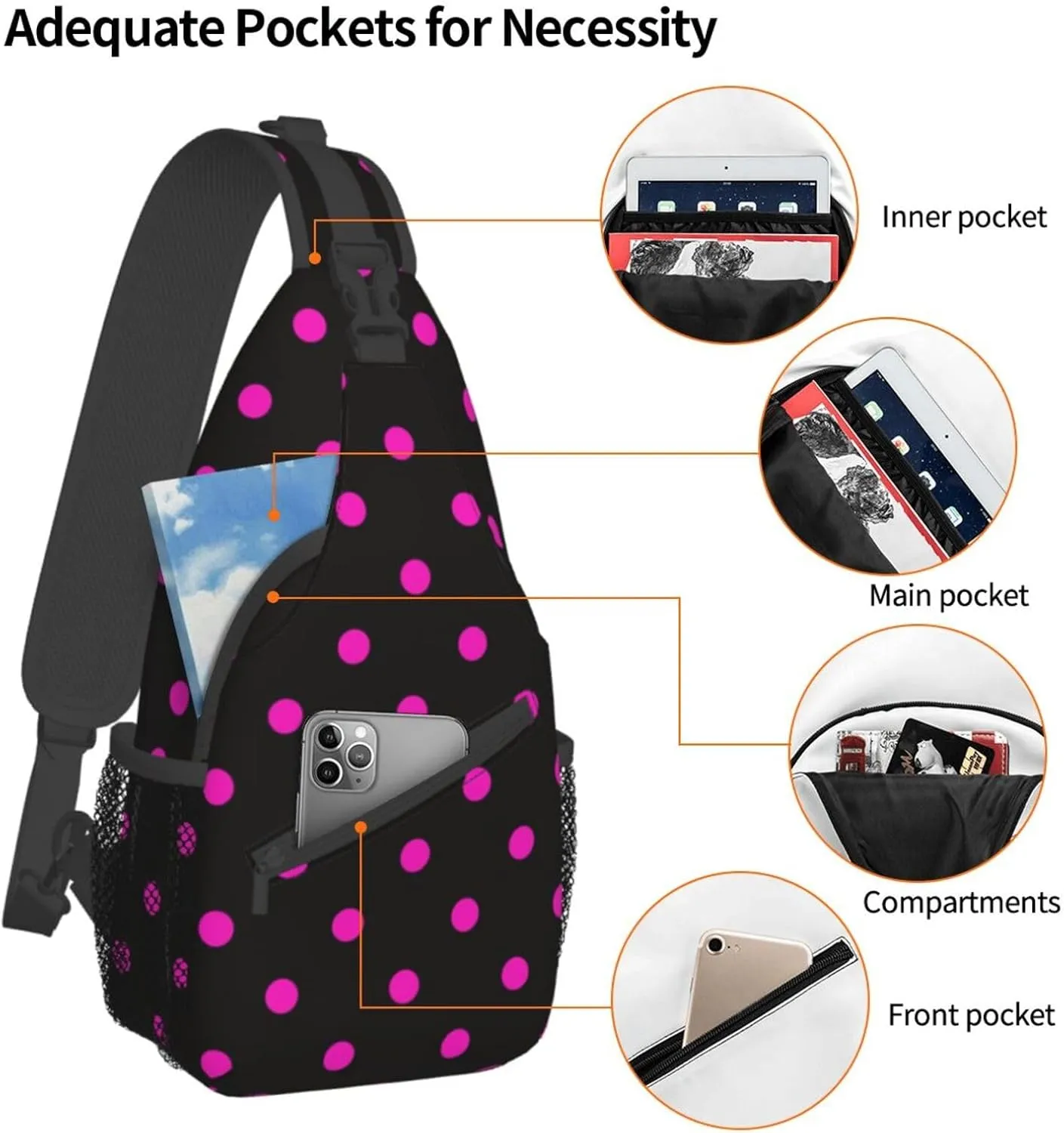 Cute Red White Polka Dots Crossbody Sling Backpack Sling Bag Travel Hiking Chest Bag Daypack for Women Men