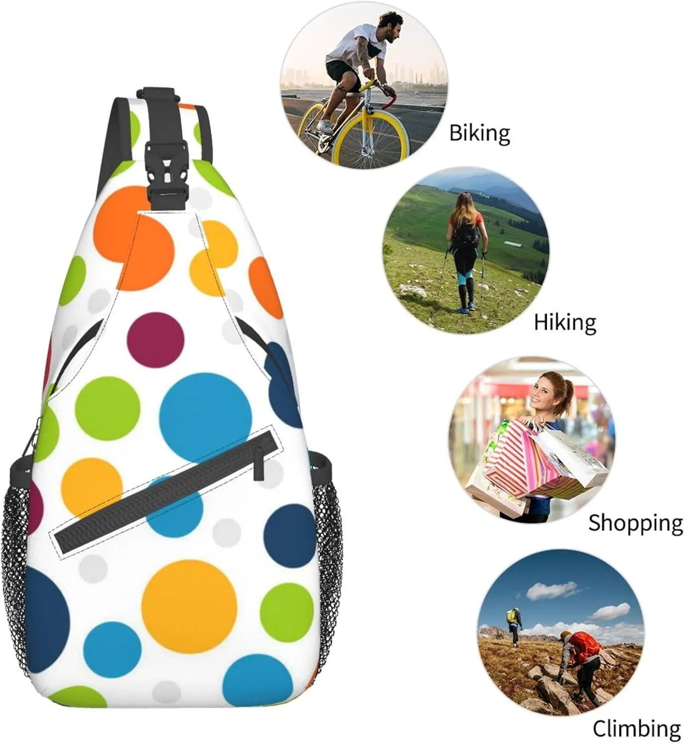 Cute Red White Polka Dots Crossbody Sling Backpack Sling Bag Travel Hiking Chest Bag Daypack for Women Men