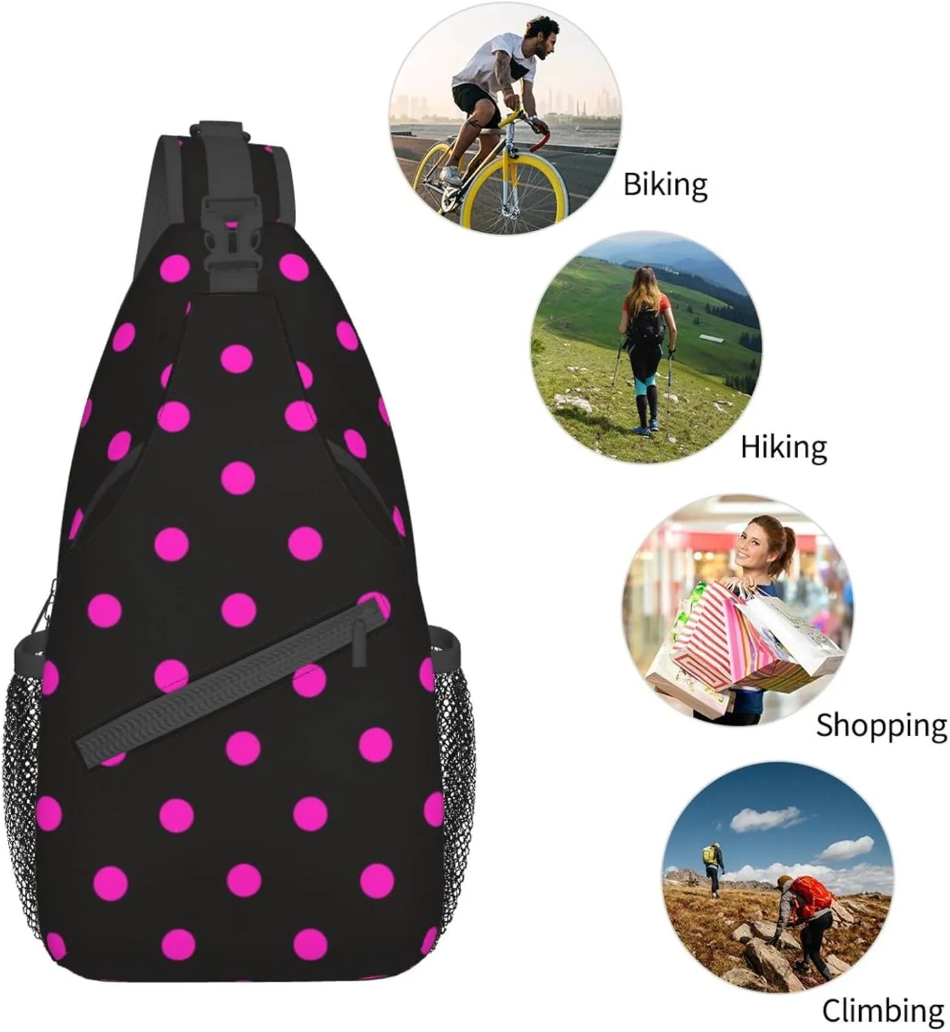 Cute Red White Polka Dots Crossbody Sling Backpack Sling Bag Travel Hiking Chest Bag Daypack for Women Men
