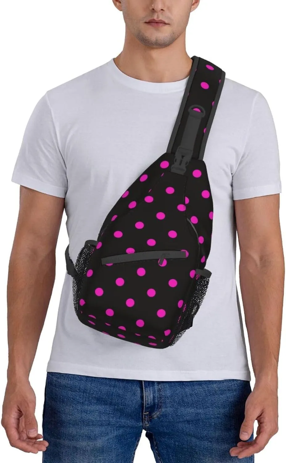 Cute Red White Polka Dots Crossbody Sling Backpack Sling Bag Travel Hiking Chest Bag Daypack for Women Men