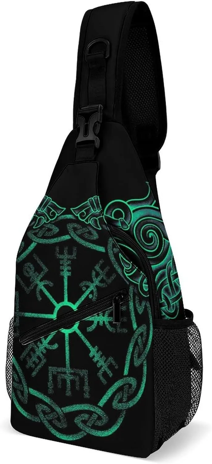Cute Sling Bag Backpack, Backpacking, for Norse Viking Fenrir And Vegvisir Crossbody Rope Rucksack, Camera Case, Gym Crossbody Sack Satchel Outdoor Hiking Bag for Men Women