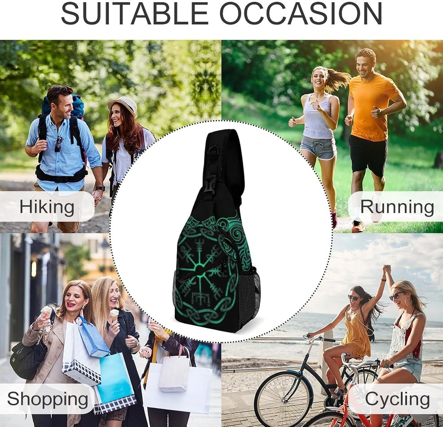 Cute Sling Bag Backpack, Backpacking, for Norse Viking Fenrir And Vegvisir Crossbody Rope Rucksack, Camera Case, Gym Crossbody Sack Satchel Outdoor Hiking Bag for Men Women