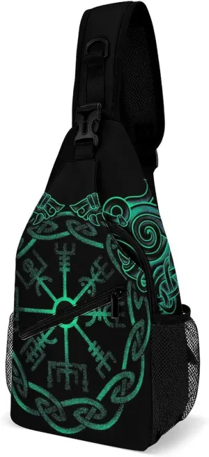 Cute Sling Bag Backpack, Backpacking, for Norse Viking Fenrir And Vegvisir Crossbody Rope Rucksack, Camera Case, Gym Crossbody Sack Satchel Outdoor Hiking Bag for Men Women