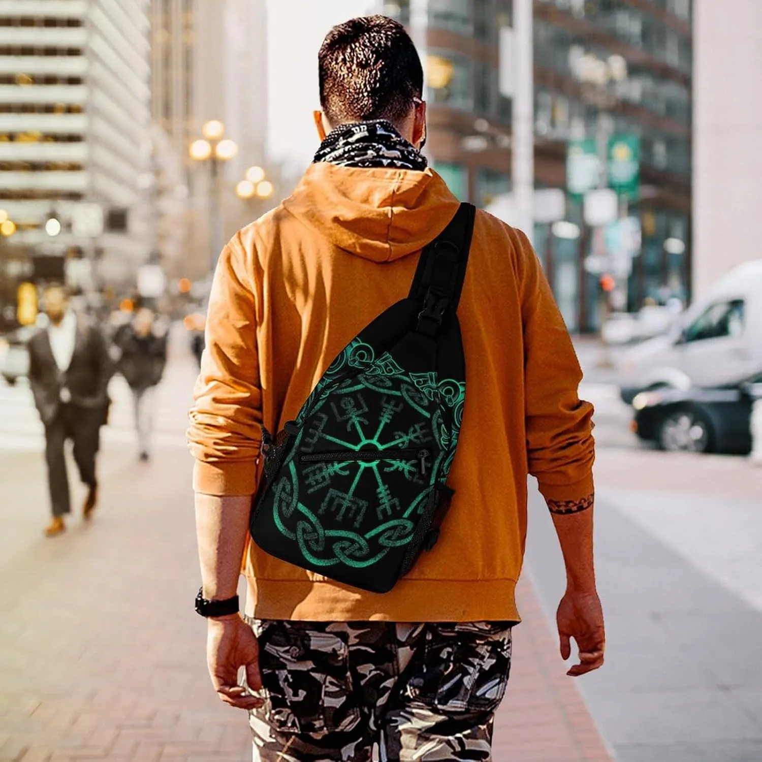 Cute Sling Bag Backpack, Backpacking, for Norse Viking Fenrir And Vegvisir Crossbody Rope Rucksack, Camera Case, Gym Crossbody Sack Satchel Outdoor Hiking Bag for Men Women
