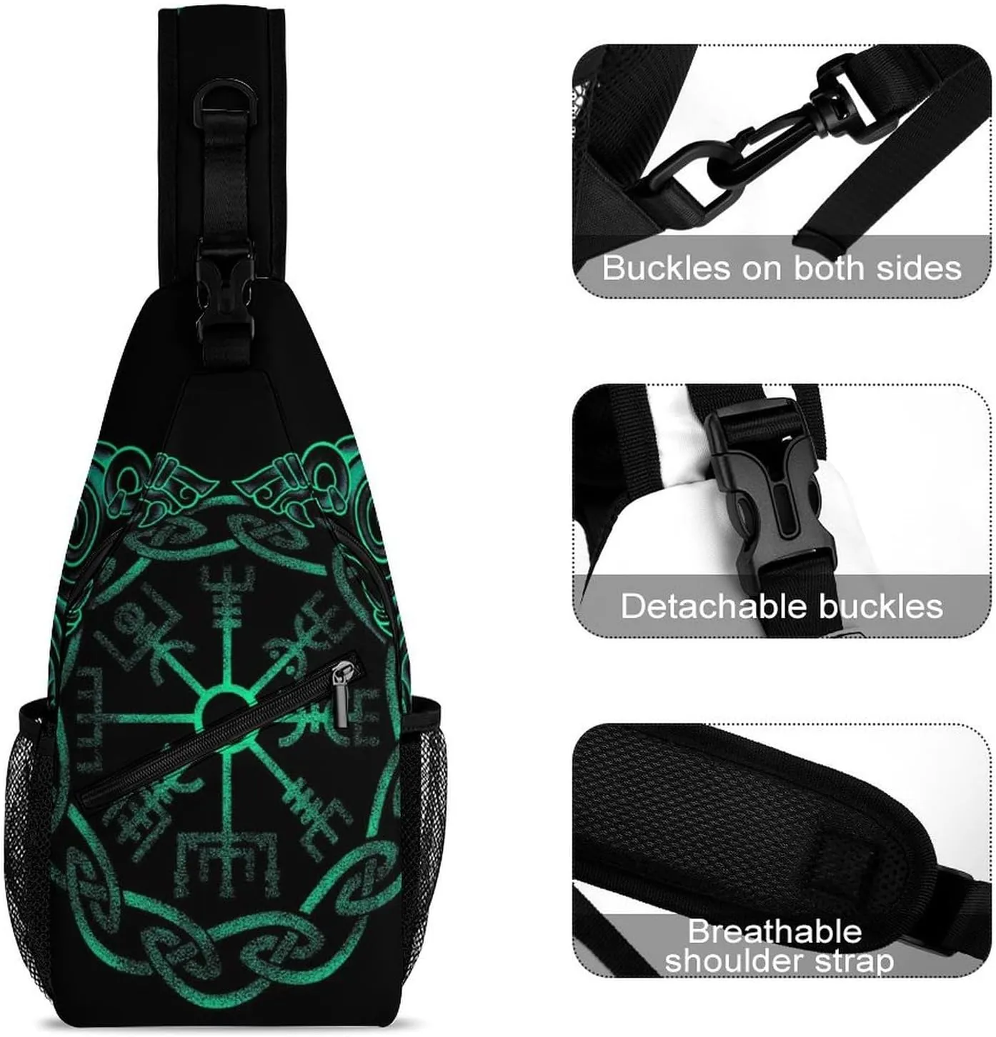 Cute Sling Bag Backpack, Backpacking, for Norse Viking Fenrir And Vegvisir Crossbody Rope Rucksack, Camera Case, Gym Crossbody Sack Satchel Outdoor Hiking Bag for Men Women