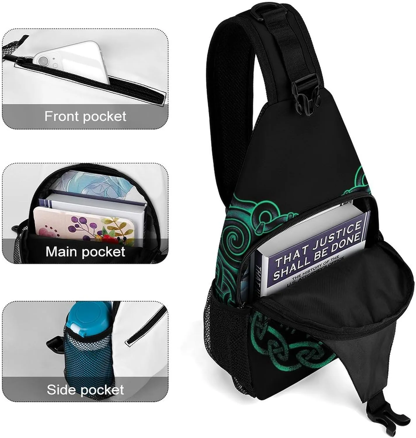 Cute Sling Bag Backpack, Backpacking, for Norse Viking Fenrir And Vegvisir Crossbody Rope Rucksack, Camera Case, Gym Crossbody Sack Satchel Outdoor Hiking Bag for Men Women