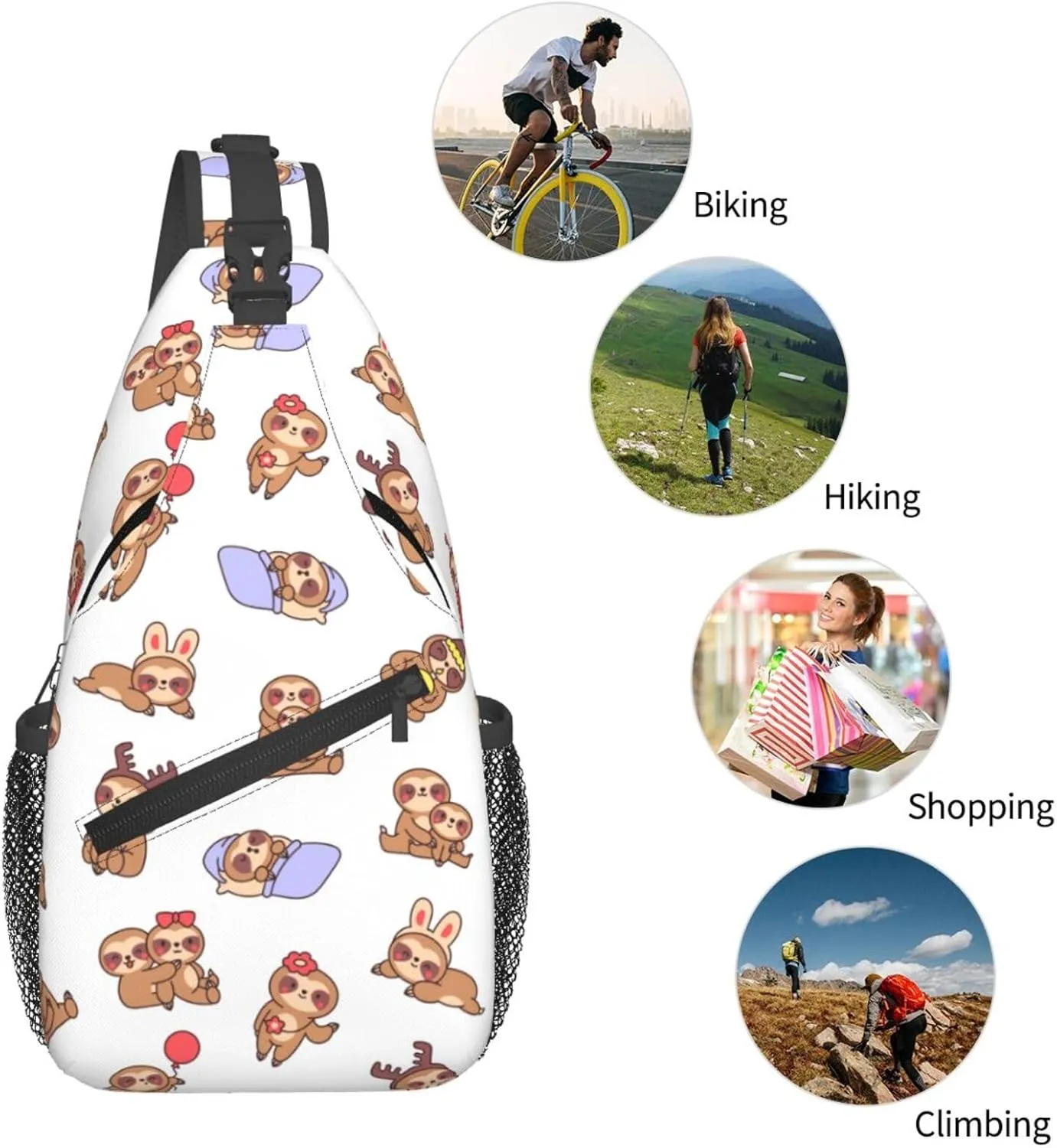 Cute Sloth Crossbody Sling Backpack Sling Bag Adjustable Chest Shoulder Daypack For Women Men