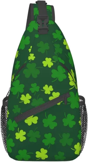 Cute St. Patrick's Day Shamrock Sling Backpack, Multipurpose Clover Crossbody Shoulder Bag Travel Hiking Daypack