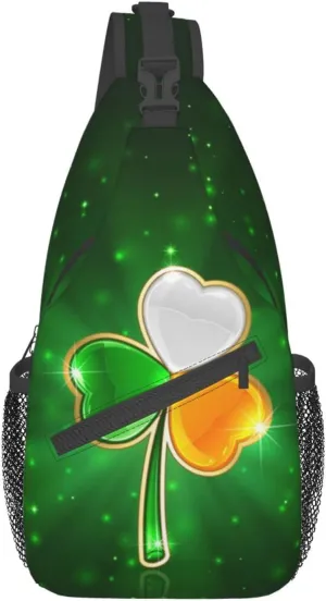 Cute St. Patrick's Day Shamrock Sling Backpack, Multipurpose Clover Crossbody Shoulder Bag Travel Hiking Daypack