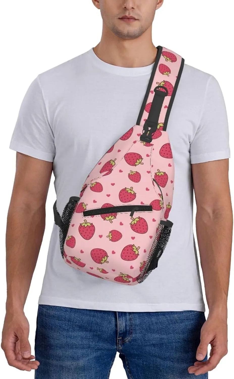 Cute Strawberry Print Sling Bags Crossbody Daypack Hiking Shoulder Strawberry Backpack for Women Men Travel Bag