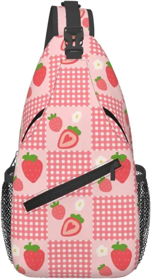 Cute Strawberry Print Sling Bags Crossbody Daypack Hiking Shoulder Strawberry Backpack for Women Men Travel Bag