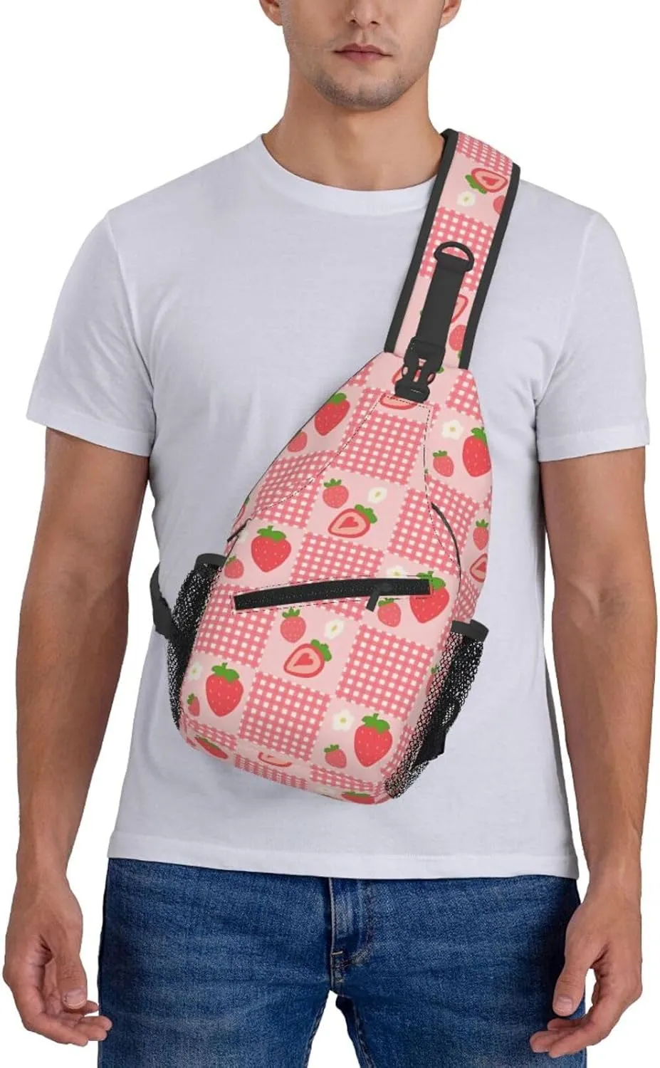 Cute Strawberry Print Sling Bags Crossbody Daypack Hiking Shoulder Strawberry Backpack for Women Men Travel Bag