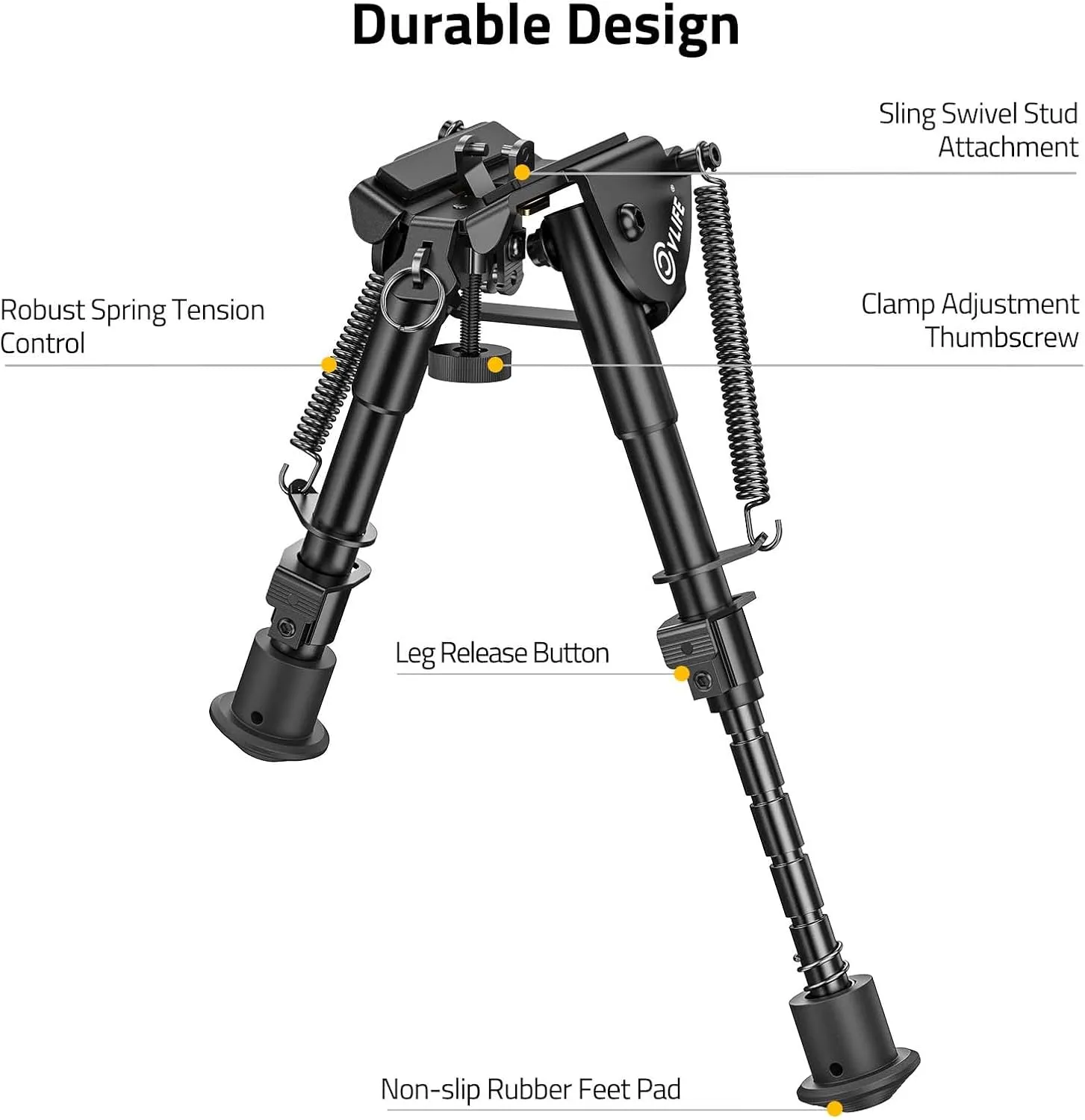 CVLIFE Rifle Bipod, 6-9 Inch Adjustable Super Duty Tactical Bipod