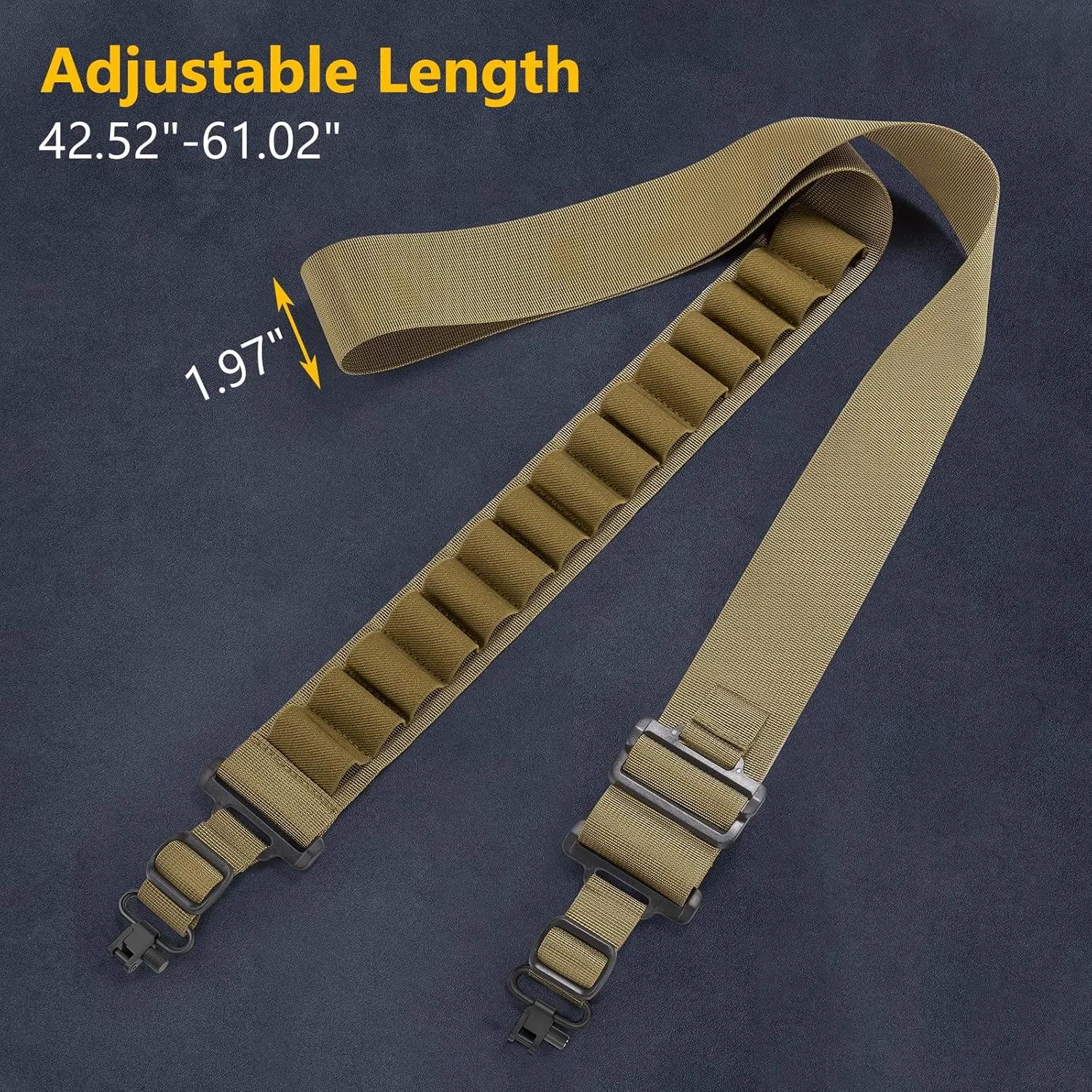 CVLIFE Shotgun Sling with Shell Holder, Gun Sling Holds15 Shells for 12 Gauge, Adjustable Two Point Sling with Sling Swivels for Outdoors