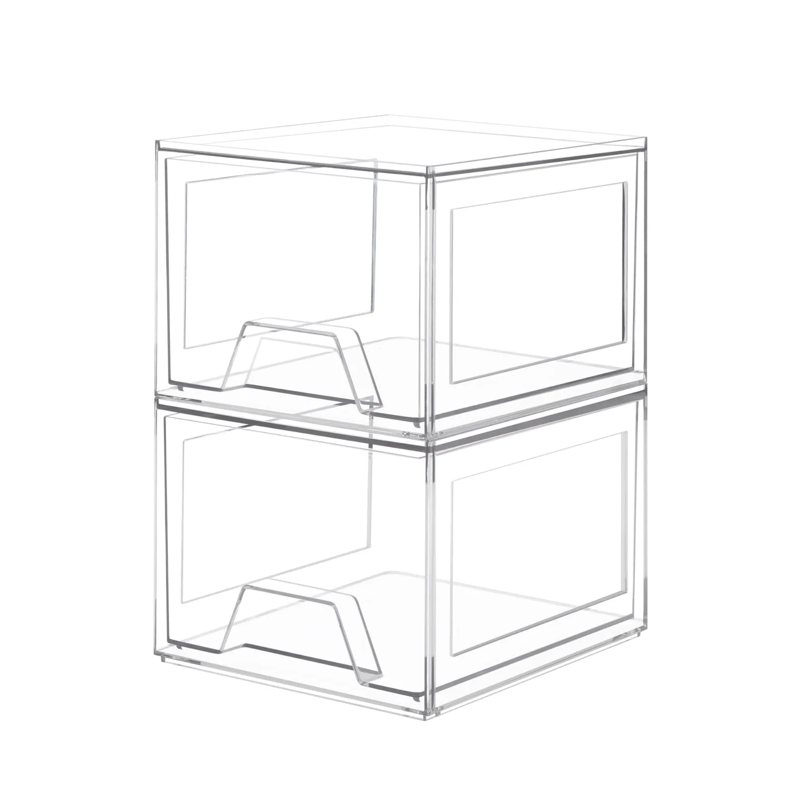 Damomo 2 Pack Stackable Organizer Drawers, 4.4" Tall Clear Bathroom Makeup Organizer and Storage, Acrylic Plastic Organizers Bins for Vanity, Undersink, Bathroom, Pantry, Kitchen Cabinets