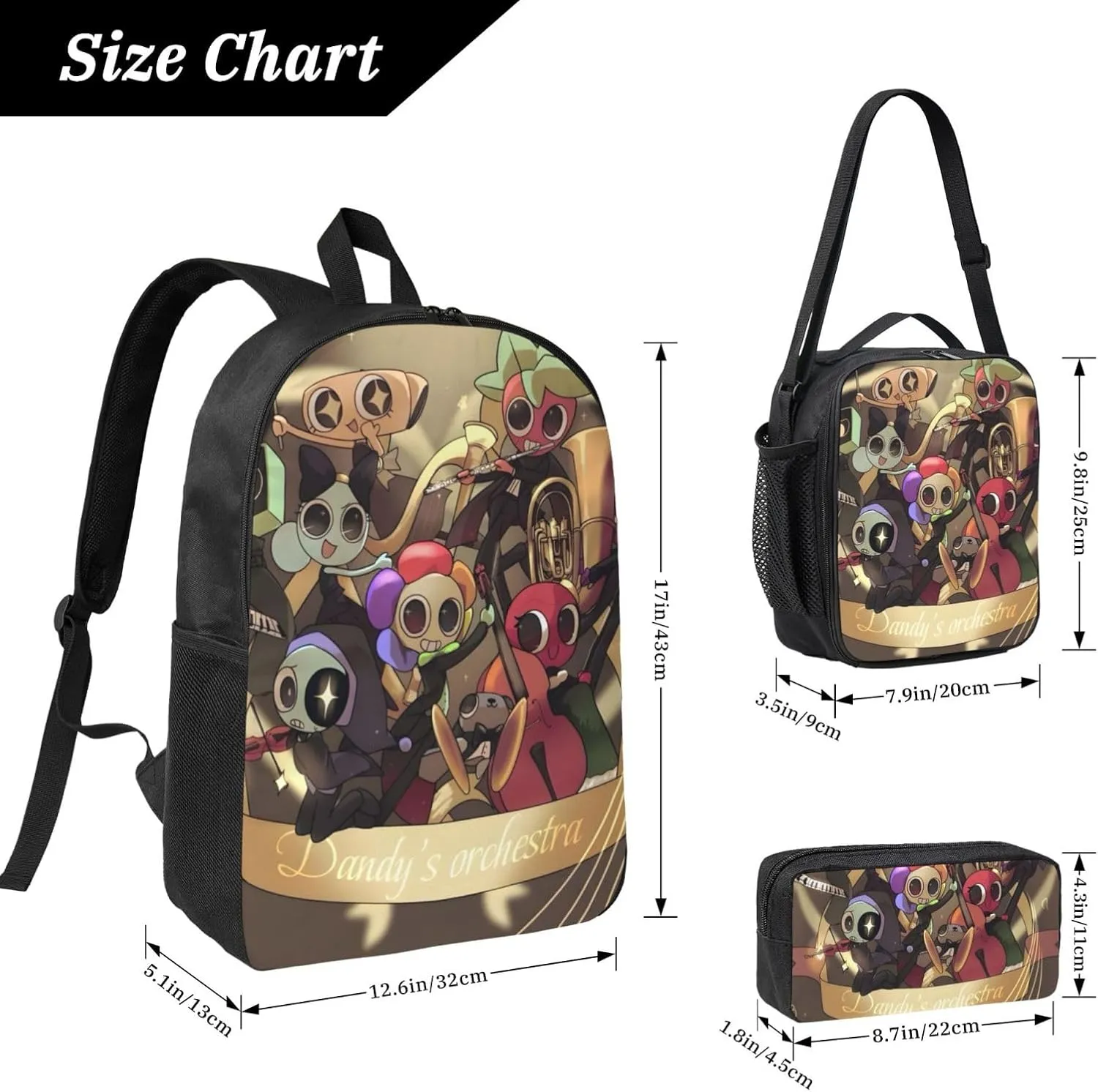 Dandys World Backpack Cartoon Print Cute Daily Multi-Purpose Backpack, 3set