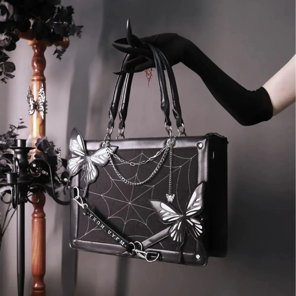 Dark Wind Maze Butterfly Tote Bag - Punk Goth Style