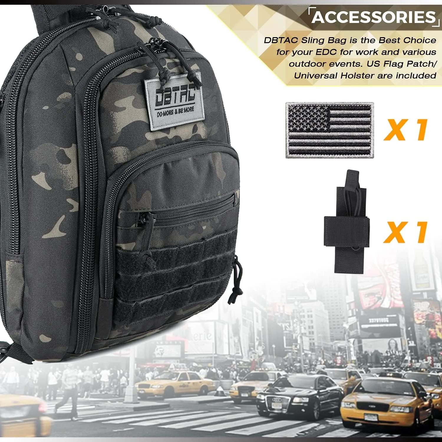 DBTAC Tactical Sling Bag | 8L Military Shoulder Chest Pack for Full Size Concealed Carry, Range, Travel, Outdoor Sports