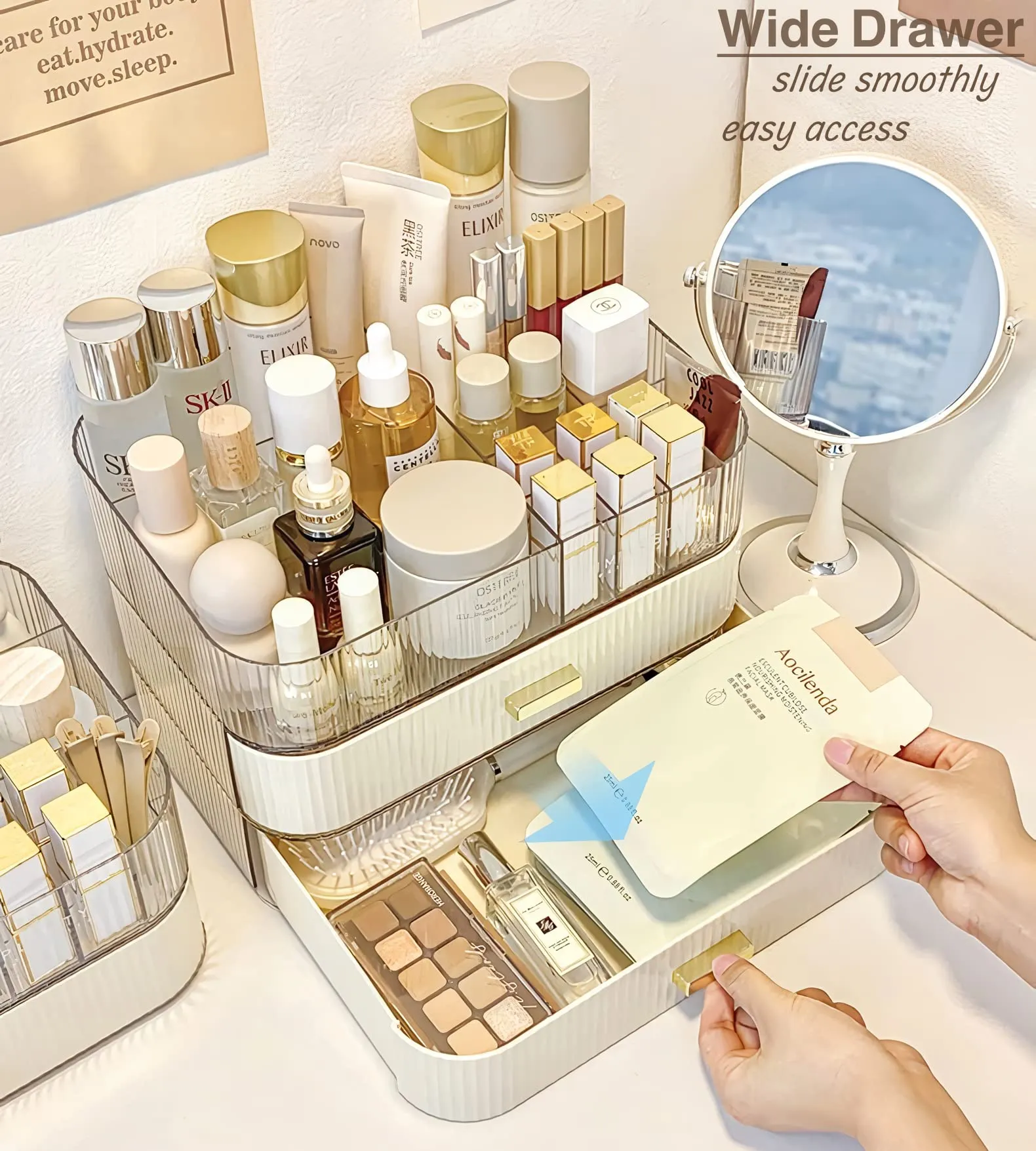 Decorcode Makeup Organizer With Stackable Drawer, Cosmetic Storage Display Case for Vanity, Bathroom Countertop or Dresser,Counter top Holder for Lipstick, Brushes, Lotions, Eyeshadow, Nail Polish
