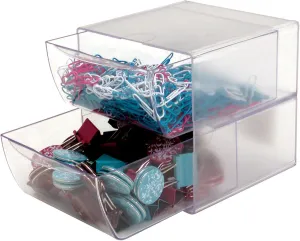 Deflecto Stackable Cube Organizer, Desk and Craft Organizer, 2 Drawers, Clear, Removable Drawers and Dividers, 6"W x 6"H x 7 1/5"D (350101CR)
