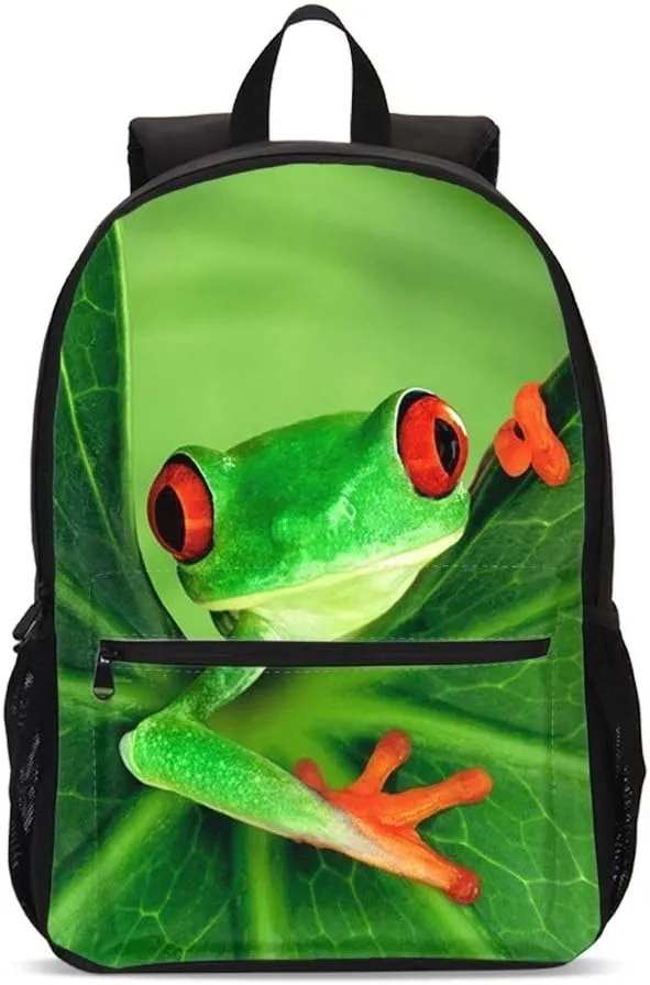 Delerain Frog Green Leaves 3 Pcs Backpack Set for Kids Back to School Bookbag with Lunch Box and Pencil Case Durable Lightweight Travel for Teens Students Boys Girls