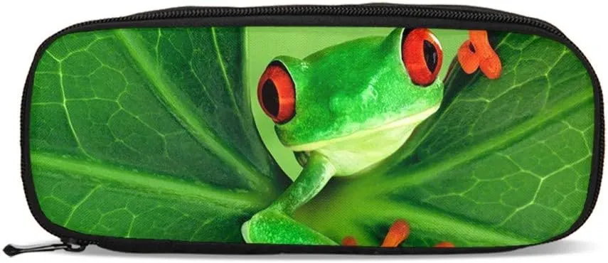 Delerain Frog Green Leaves 3 Pcs Backpack Set for Kids Back to School Bookbag with Lunch Box and Pencil Case Durable Lightweight Travel for Teens Students Boys Girls