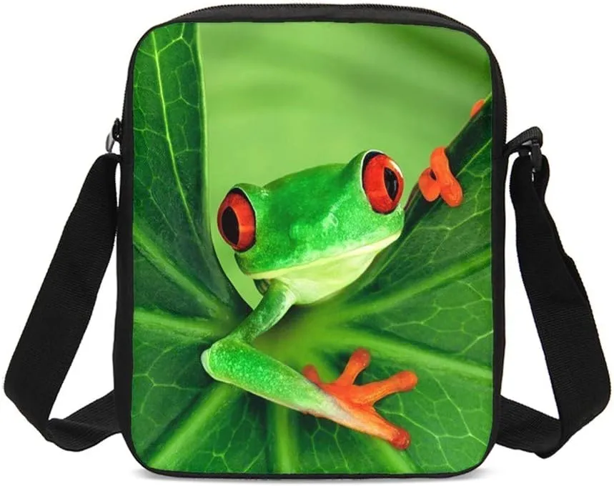 Delerain Frog Green Leaves 3 Pcs Backpack Set for Kids Back to School Bookbag with Lunch Box and Pencil Case Durable Lightweight Travel for Teens Students Boys Girls