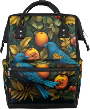Diaper Backpack Bag for Mom Dad Men Women Unisex, Tropic Leaves Fruit Bird Back Packs Multifunction Casual Travel Backpacks Diaper Bag Daypack