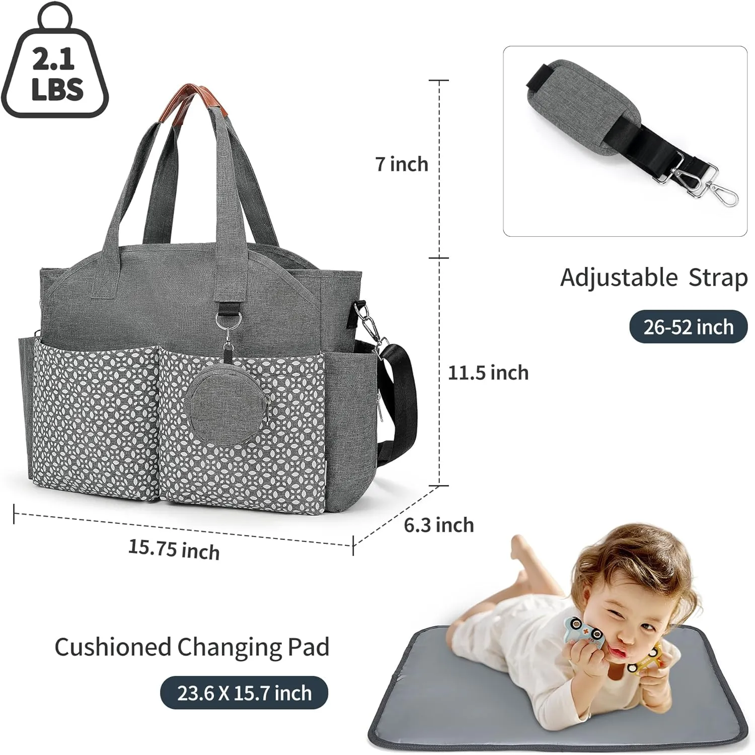 Diaper Bag Tote, Large Diaper Bag with Pacifier Case Travel Diaper Tote for Mom with Changing Station Multifunction