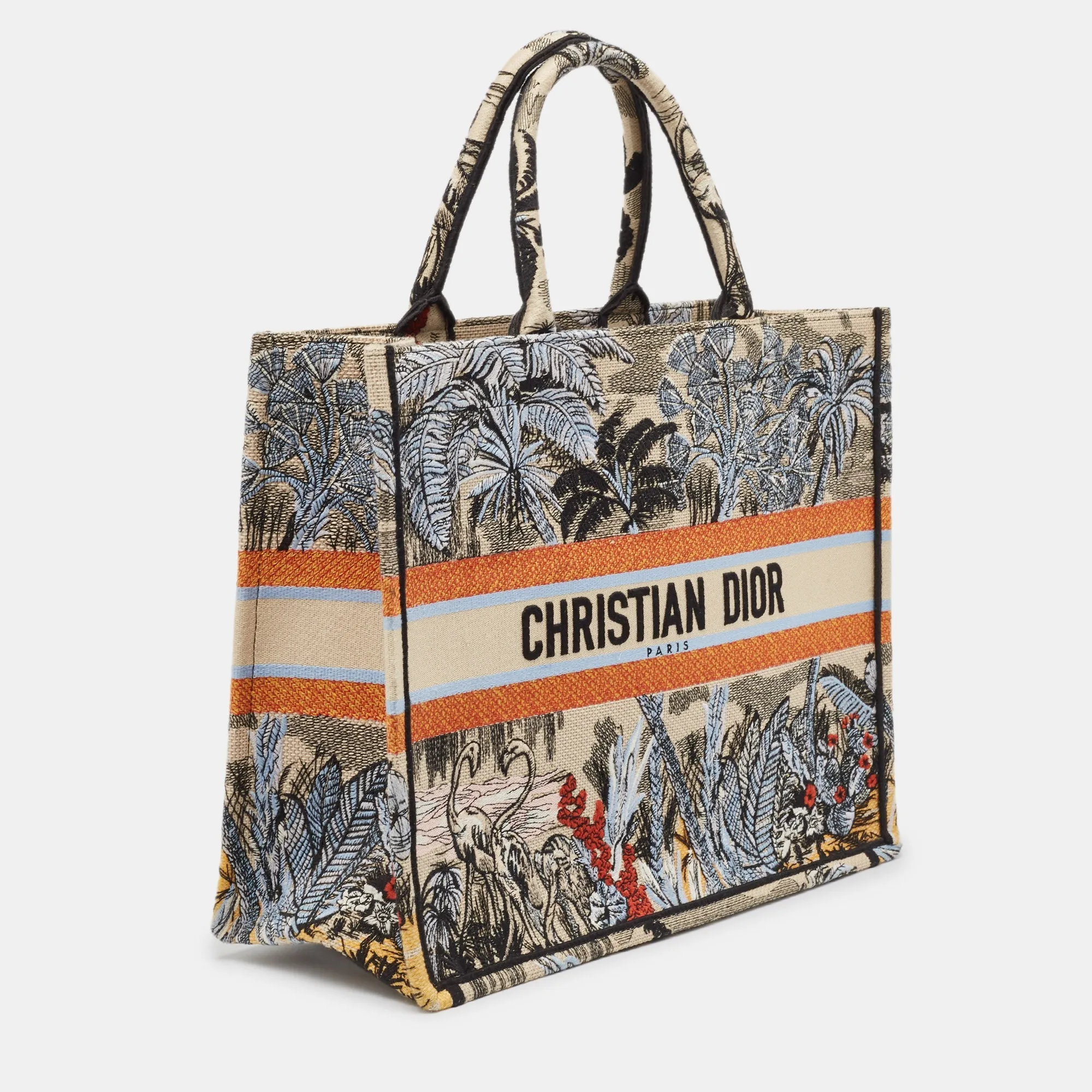 Dior color Toile De Jouy Tropicalia Embroidered Canvas Large Book Tote