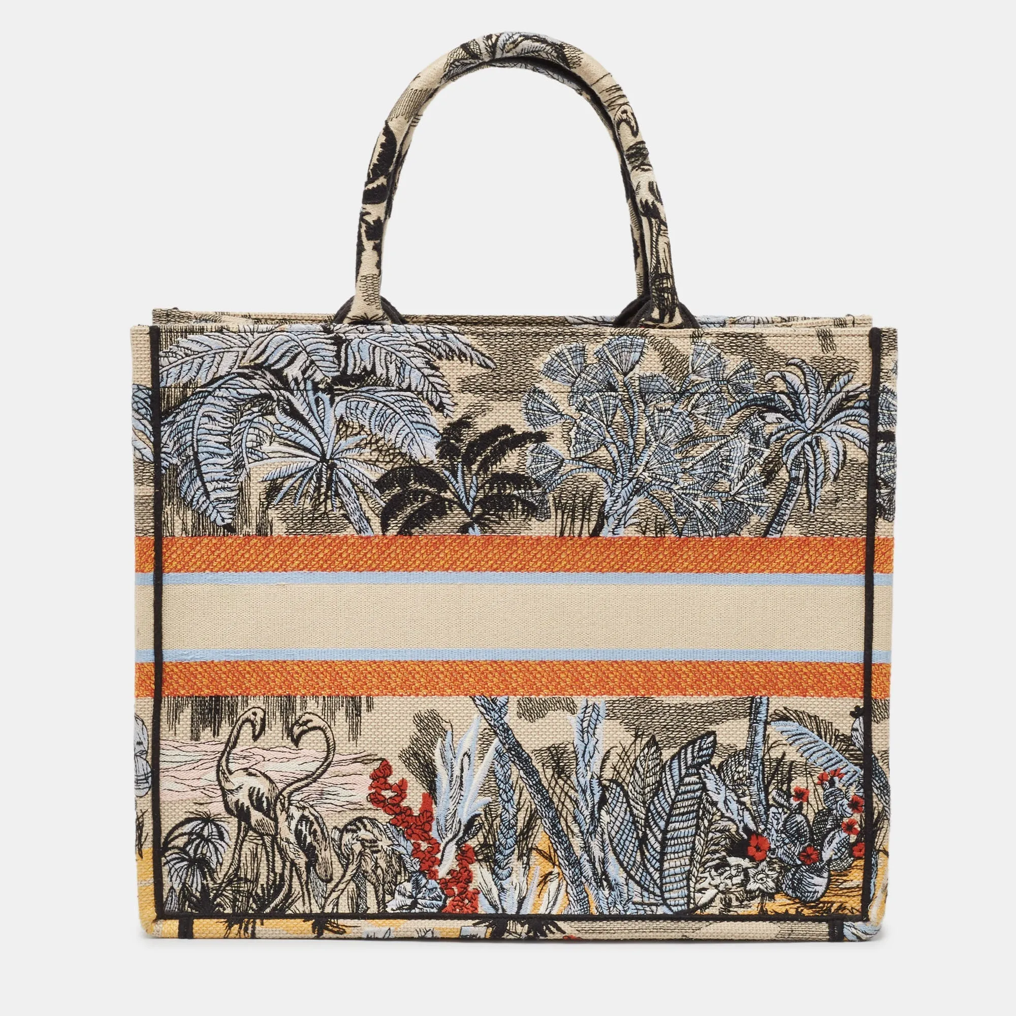 Dior color Toile De Jouy Tropicalia Embroidered Canvas Large Book Tote
